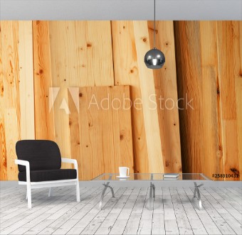 Picture of Pine wood floorboard planks in workshop